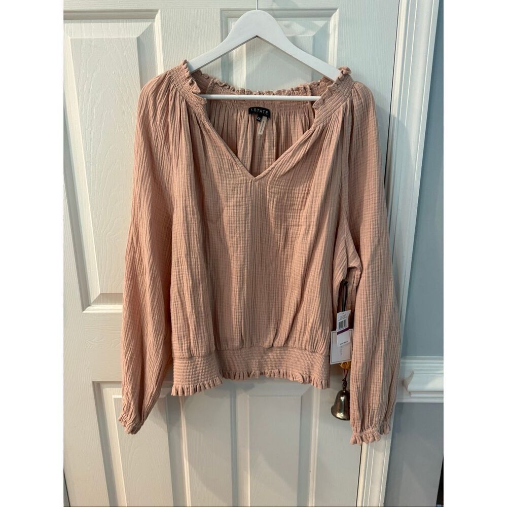 1.State Dusty Pink Gauzy Smocked Blouse sz XXL NWT